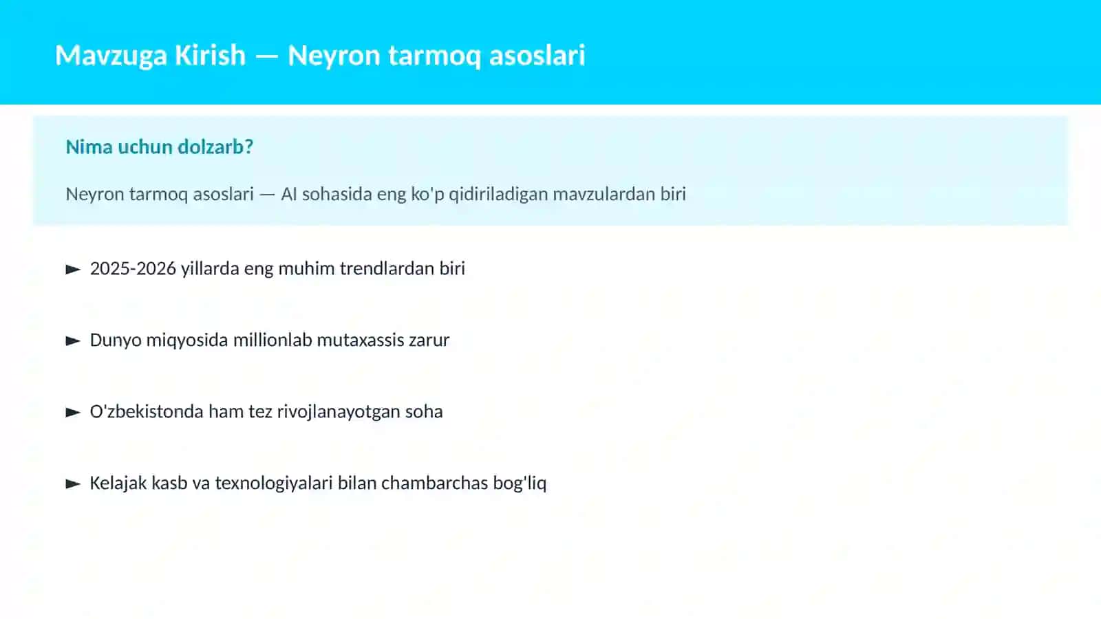 Neyron tarmoq asoslari 2