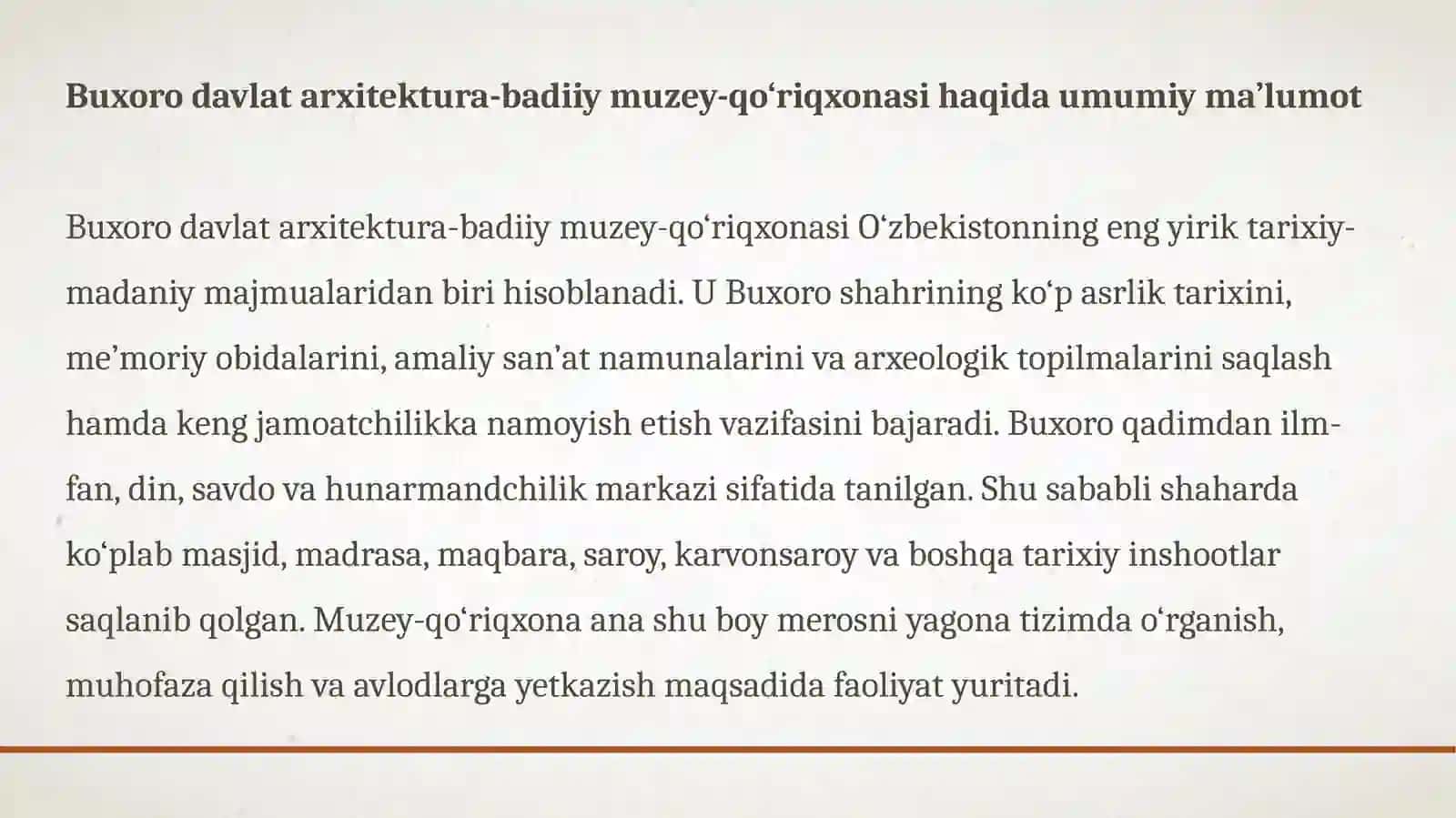 BUXORO DAVLAT ARXITEKTURA-BADIIY MUZEY-QO‘RIQXONASI 2