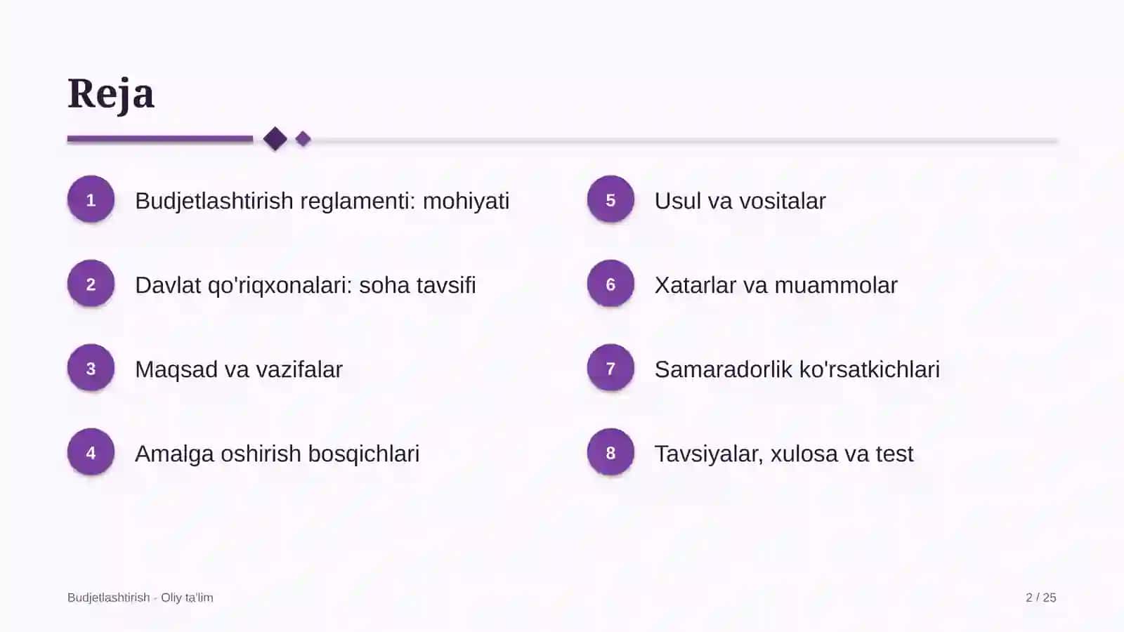 Davlat qo'riqxonalarida budjetlashtirish reglamentini ishlab chiqish 2