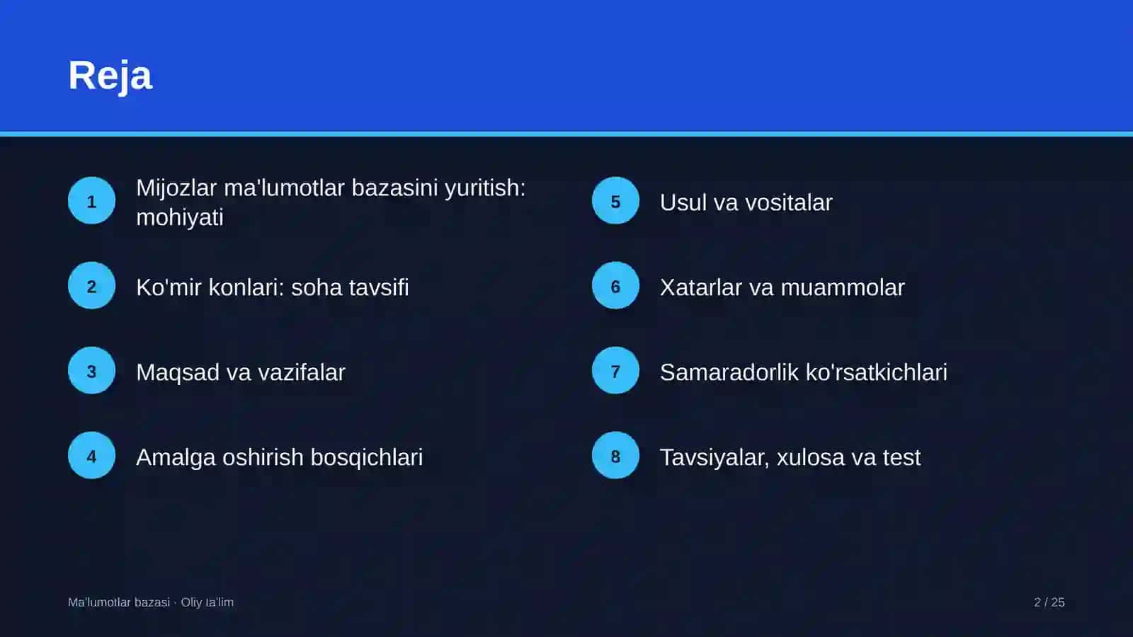 Ko'mir konlarida mijozlar ma'lumotlar bazasini yuritish 2