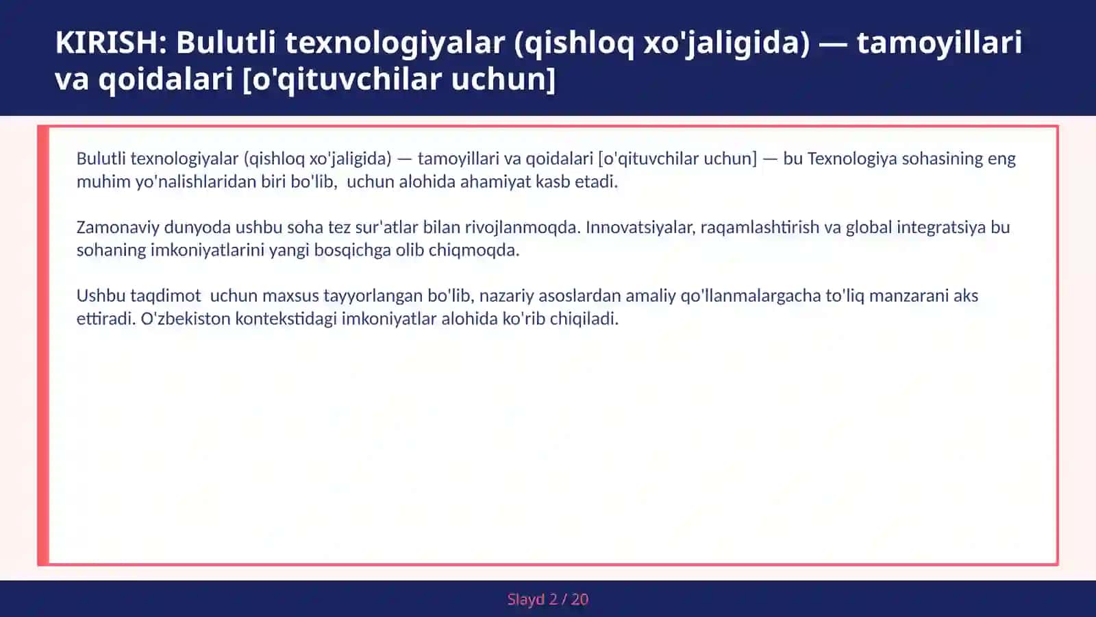 Bulutli texnologiyalar (qishloq xo'jaligida) — tamoyillari va qoidalari [o'qituvchilar uchun] 2