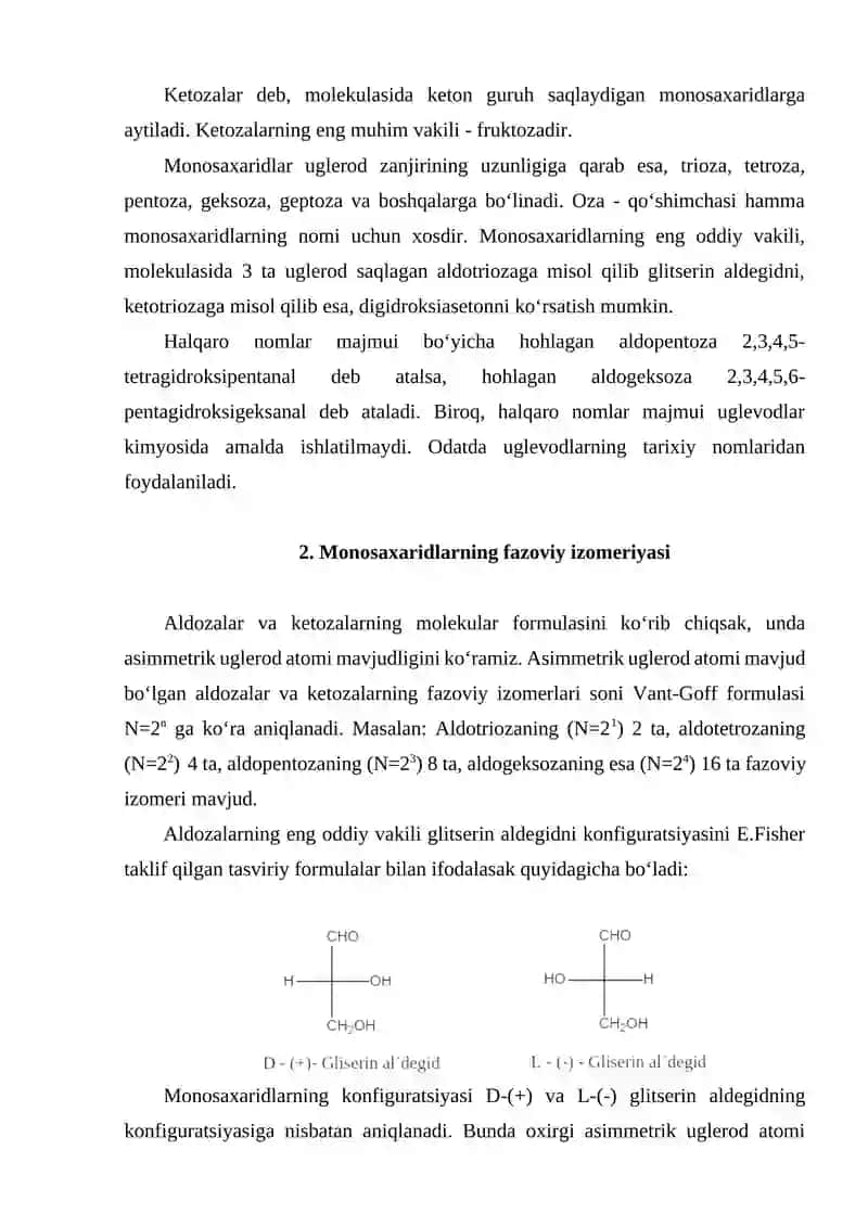 Uglevodlar. Monosaxaridlar 2