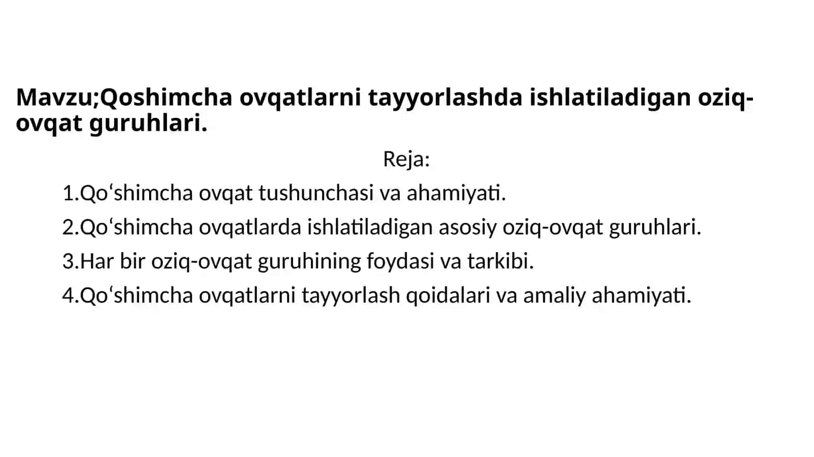 Qo‘shimcha ovqatlarni tayyorlashda ishlatiladigan oziq-ovqat guruhlari 2