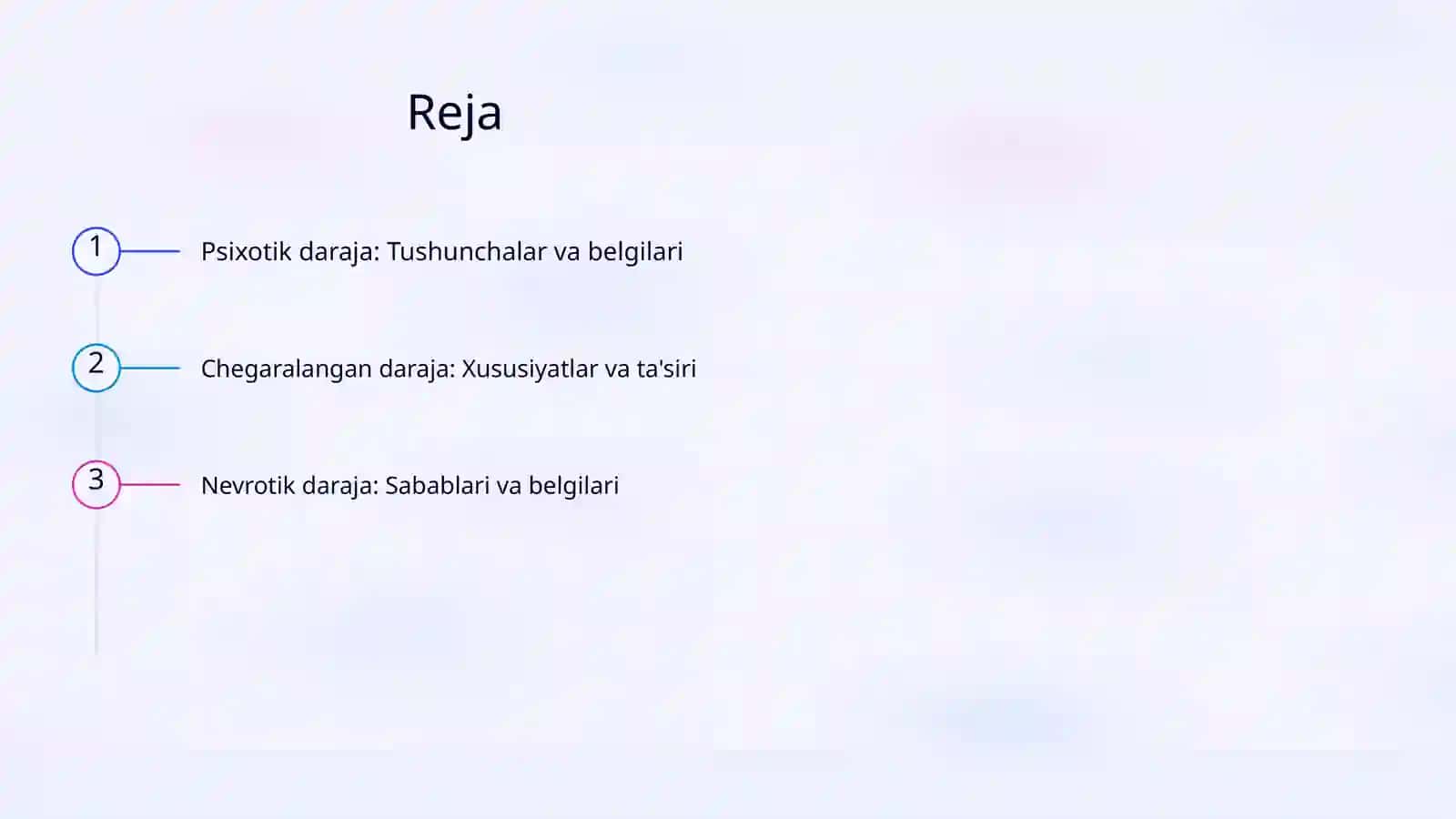 Shaxs taraqqiyotining psixotik, chegaralangan va nevrotik darajalari 2