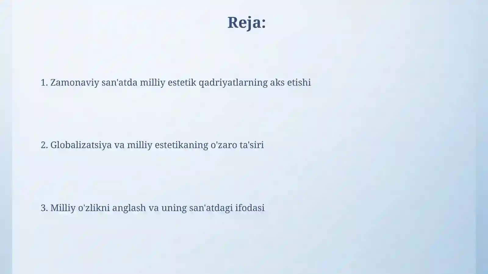 Zamonaviy san’atda milliy estetik qadriyatlarning aks etishi. 2