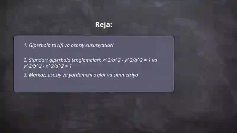 Giperbola tenglamasi. Giperbolaga doir misollar 2