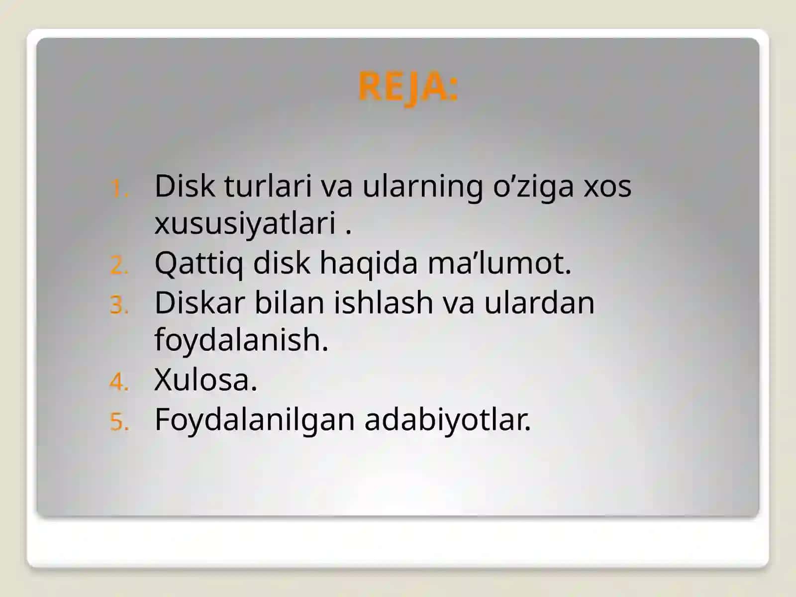 DISKLAR BILAN ISHLASH. DISK TURLARI. QATTIQ DISK 2