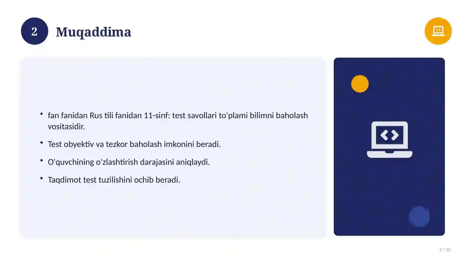 Rus tili fanidan 11-sinf: test savollari to'plami 2