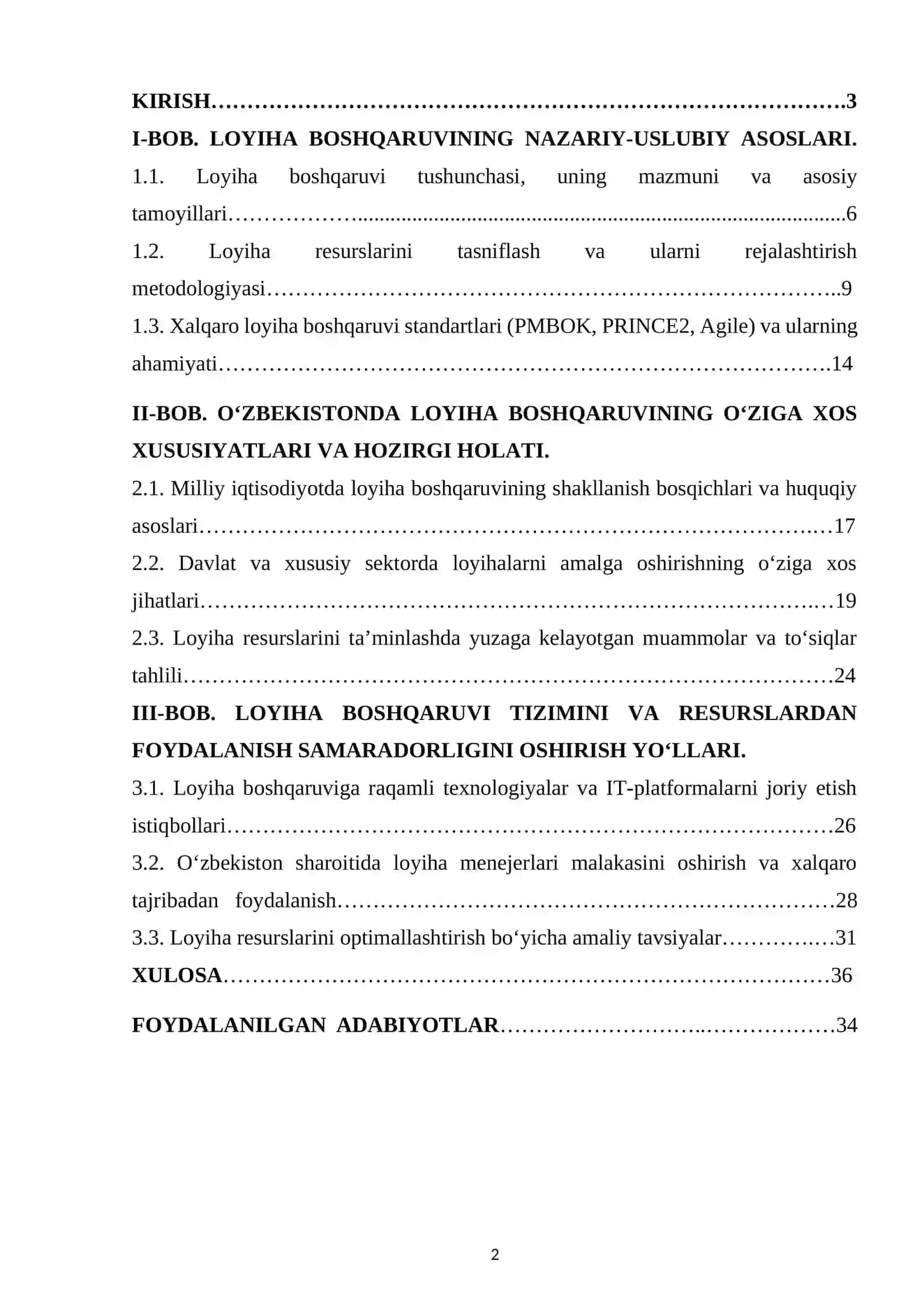 O'zbekistonda loyiha boshqaruvining nazariy asoslari va o'ziga xos xususiyatlari 2