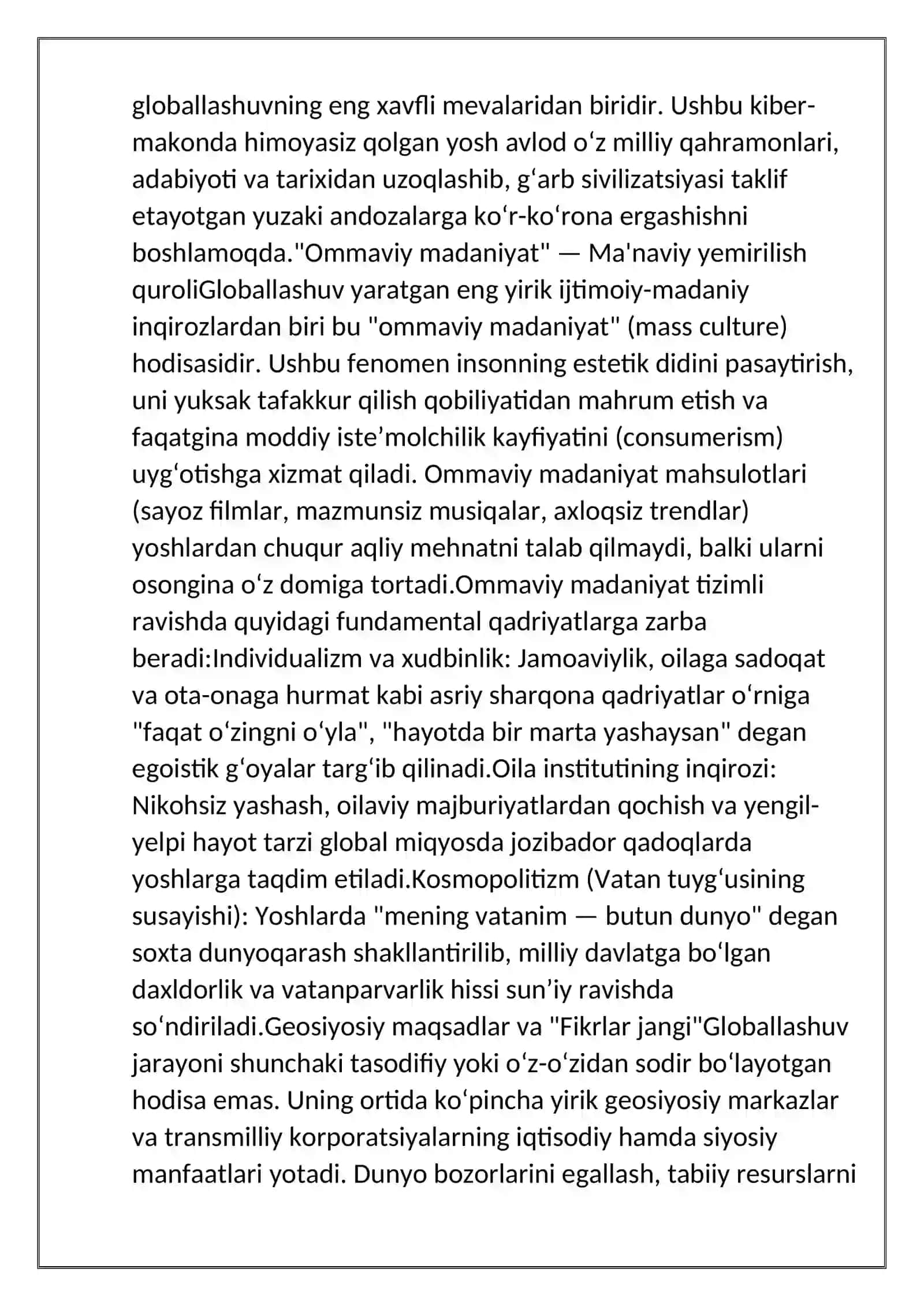jahon miqyosda roy berayotgan gllaballashuv 2