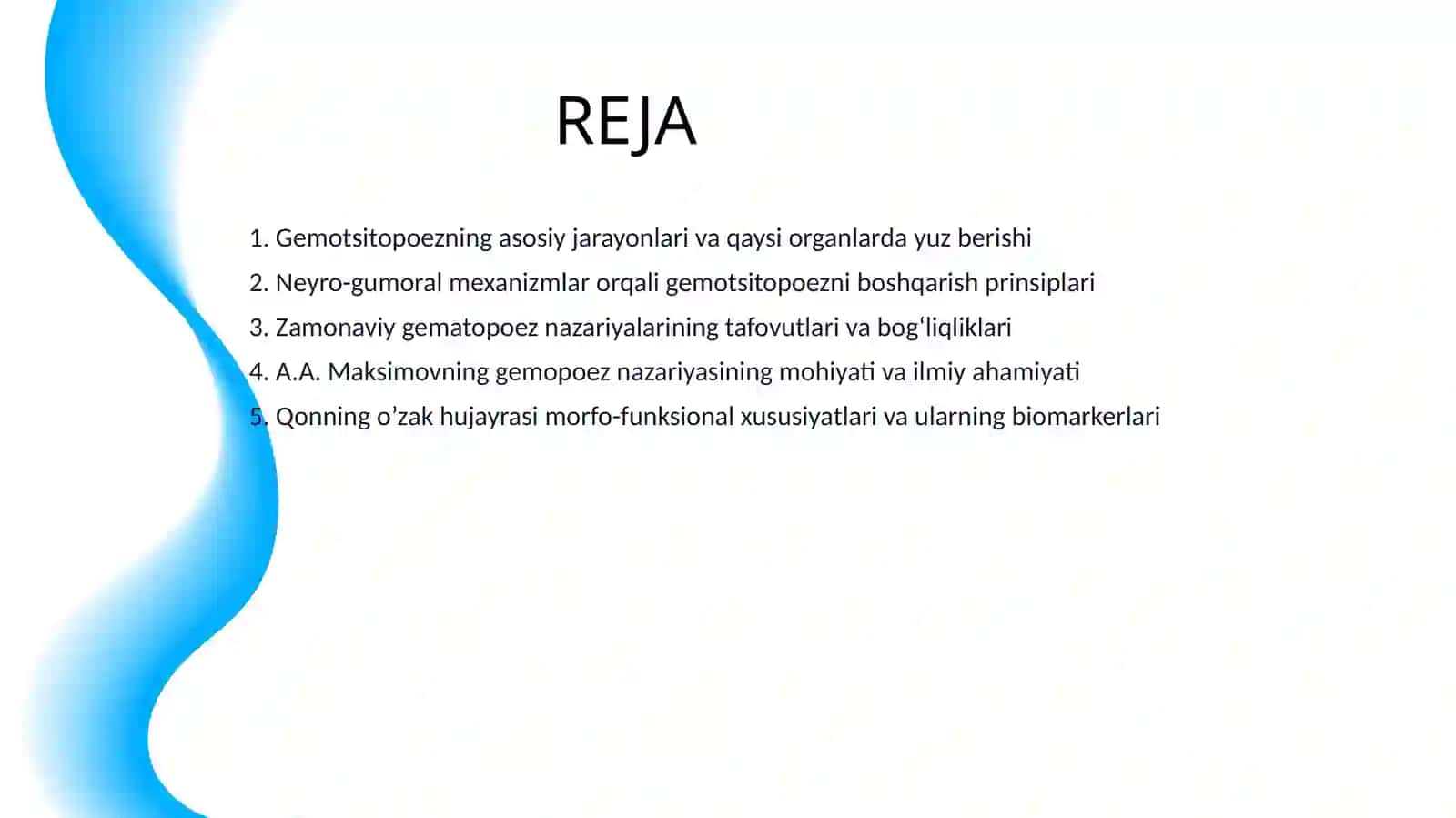 GEMOTSITOPOEZ. GEMOTSITOPOEZNI NEYRO-GUMORAL BOSHQARILISHI. GEMATOPOEZ NAZARIYALARI. A.A. MAKSIMOVGA KO’RA GEMOPOEZ NAZARIYASINING MOHIYATI. QONNING O’ZAK HUJAYRASI. MORFO-FUNKSIONAL XARAKTERISTIKASI 2