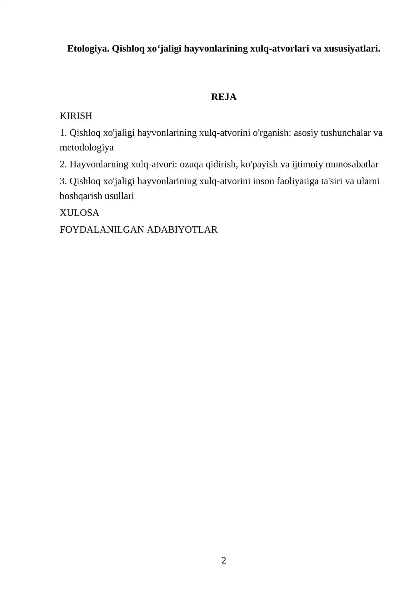 Etologiya. Qishloq xo‘jaligi hayvonlarining xulq-atvorlari va xususiyatlari 2