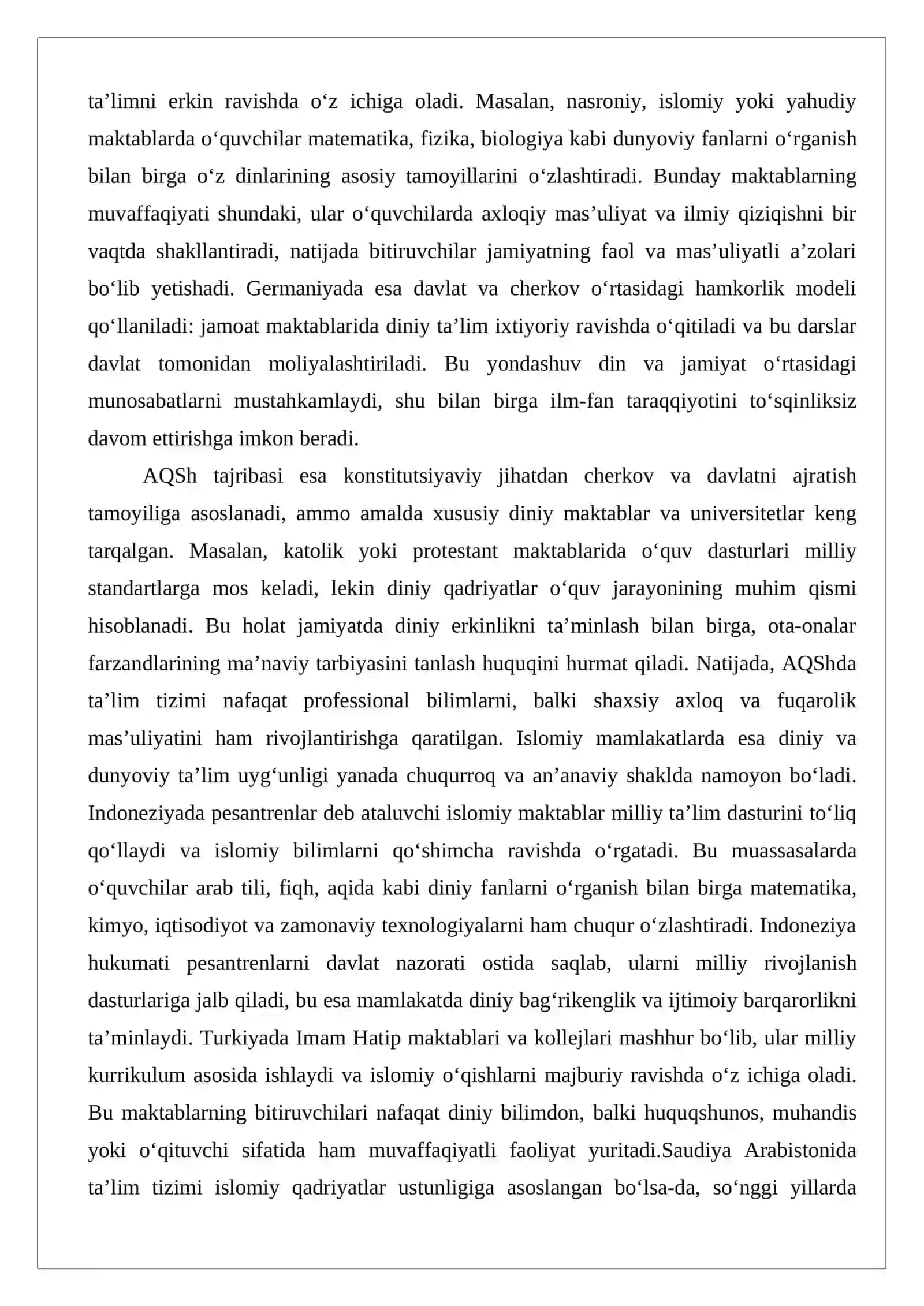Diniy va dunyoviy ta’lim uyg‘unligini ta’minlashning dunyo va O‘zbekiston amaliyoti 2