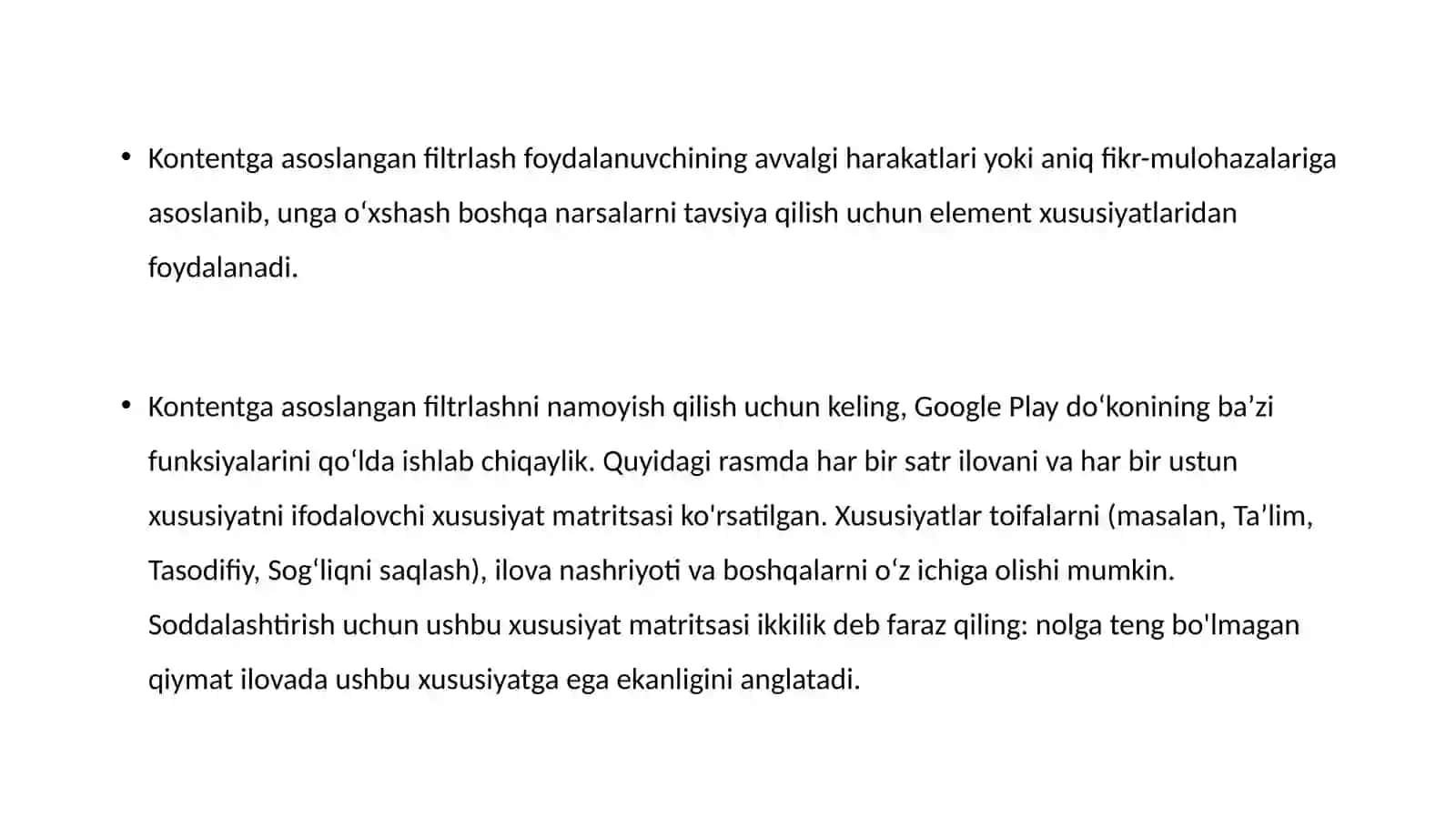 Kontentga asoslangan filtrlash 2