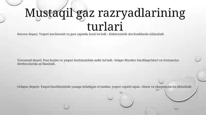 Mustaqil Gaz Razaryad Turlari Va Ularni Qo'Llanilishi 2
