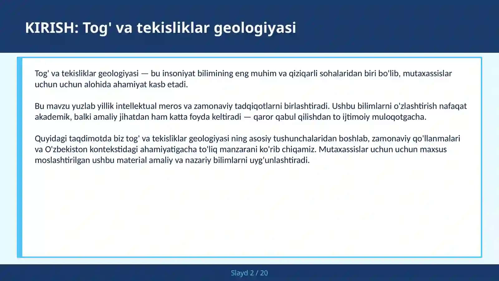 TOG' VA TEKISLIKLAR GEOLOGIYASI 2