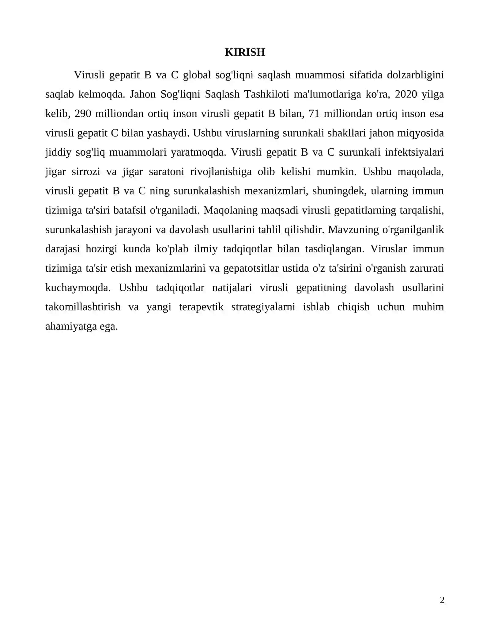 Virusli gepatit B va C surunkalashish mexanizmi va uning ta'siri 2