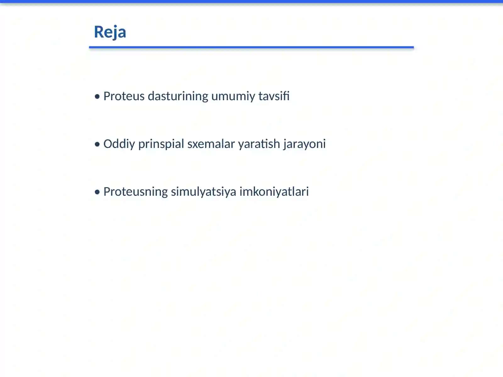 Proteus dasturi yordamida oddiy prinspial sxemalarni yig‘ish 2