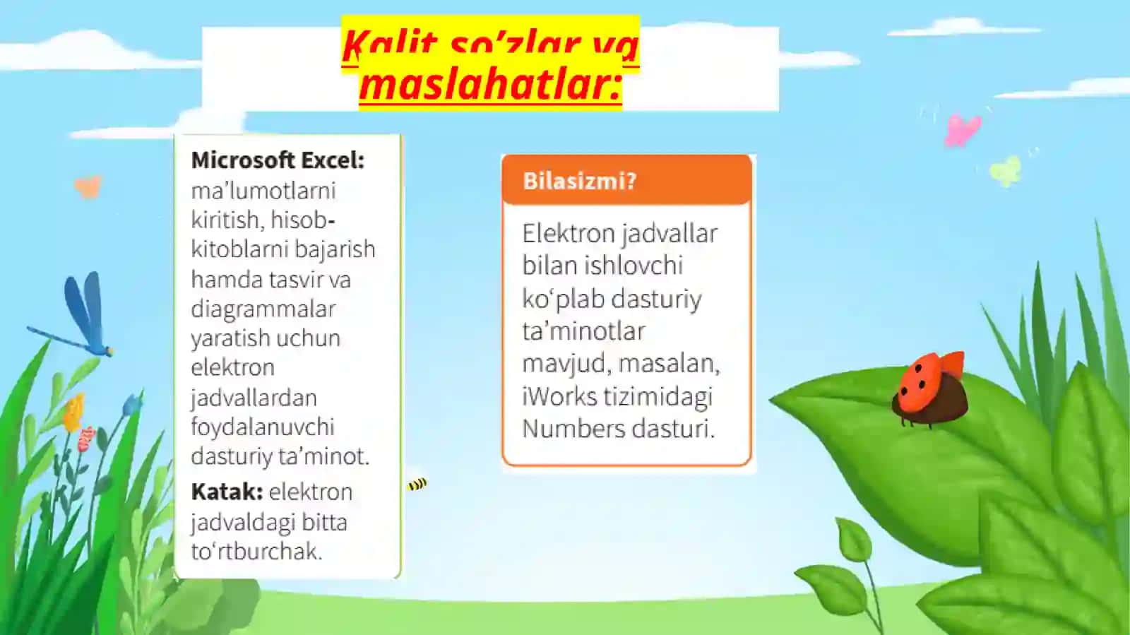 5-sinf 19-mavzu Jadvallar yaratishda Microsoft Excel dasturidan foydalanish.Grafika. Diagramma va unga maʼlumotlar kiritish 2