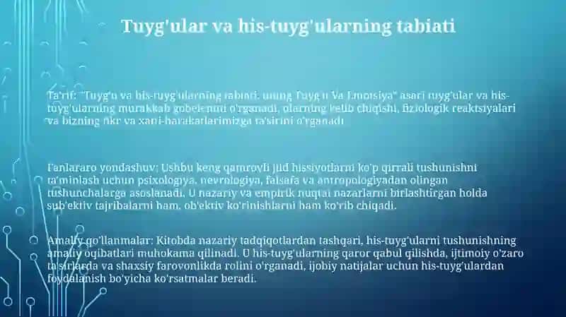 Tuygʻu va his-tuyg'ularning tabiati, uning Tuyg'u Va Emotsiya 2