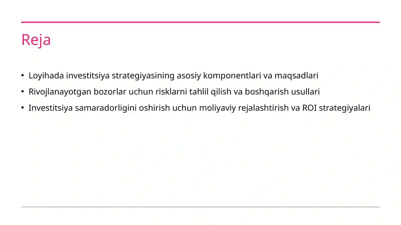 Loyha boyicha investitsiya strategiyasini ishlab chiqish 2