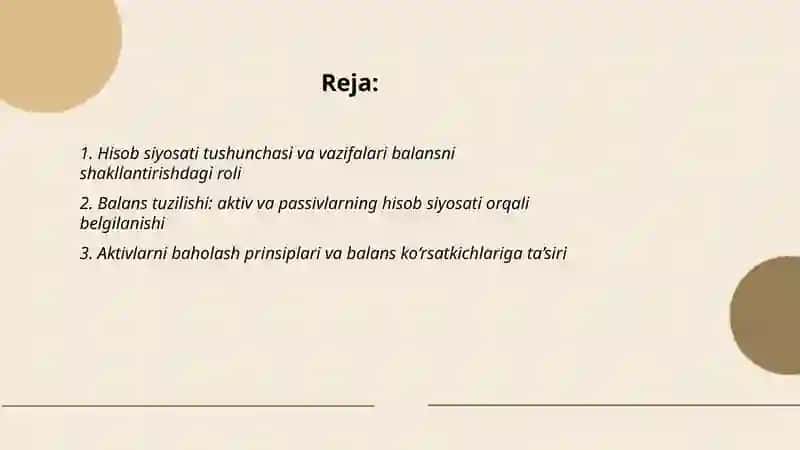 Balansni shakllantirishda hisob siyosatining roli 2