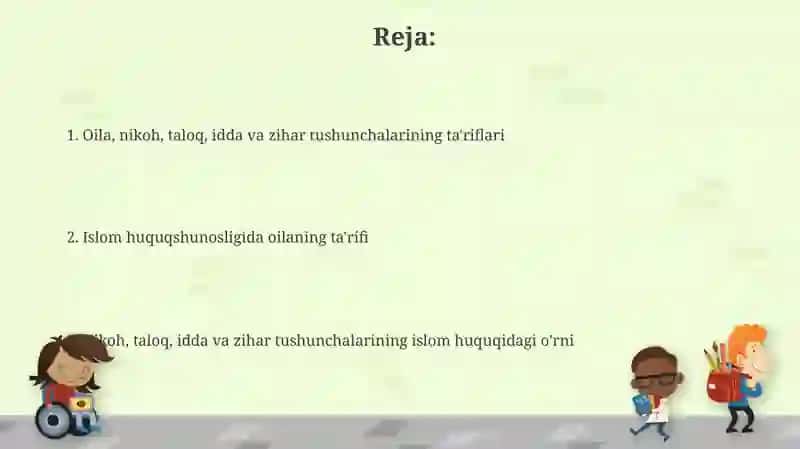 Islom huquqshunosligida oila, nikoh taloq idda zihor tushunchalarini tariflash 2