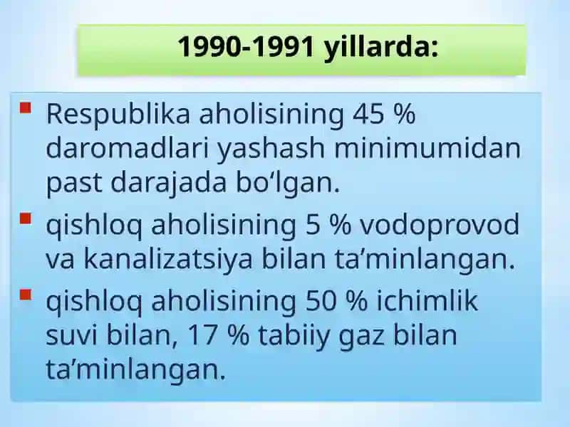 Ijtimoiy sohada davlat siyosatining takomillashib borishi va aholi farovonligini oshirish tadbirlari. 2