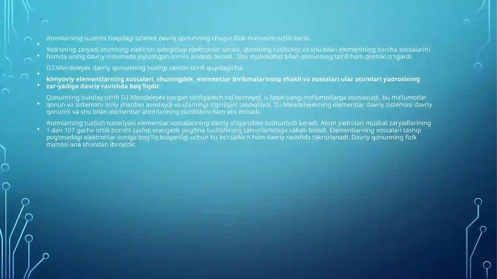 Atom tuzilishi haqidagi talimot mendelev davriy jadvali 2