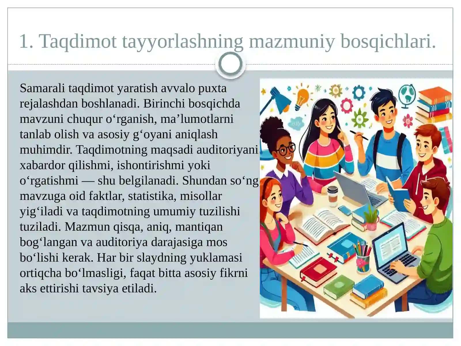Taqdimotning mazmuniy bosqichlari 2