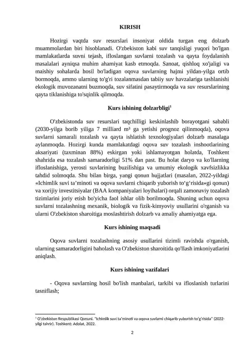 Mavzu: Sanoatda suvni qoʻllash.Kurs ishi. 2