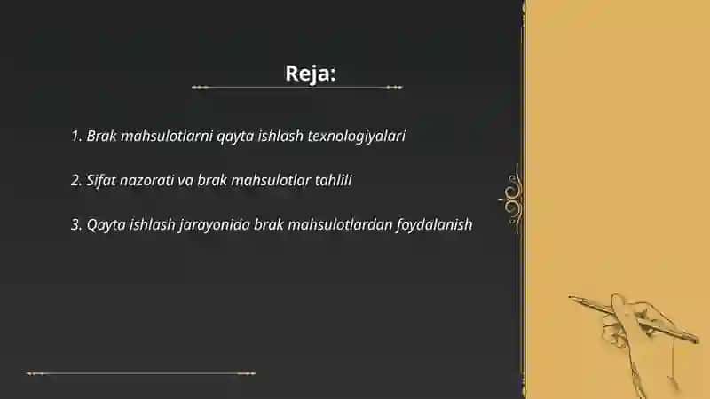 Brak mahsulotlarni qayta ishlash va buzilgan mahsulotlar hisobi 2