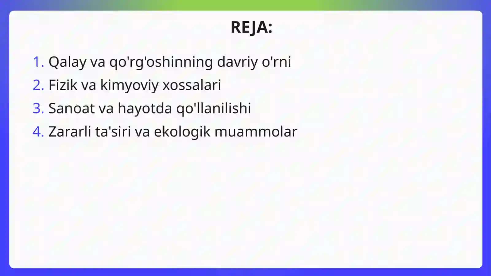 Qalay va Qo'rg'oshin Birikmalari 2