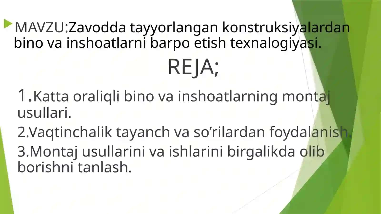 Zavodda tayyorlangan konstruksiyalardan bino va inshoatlarni barpo etish texnalogiyasi 2