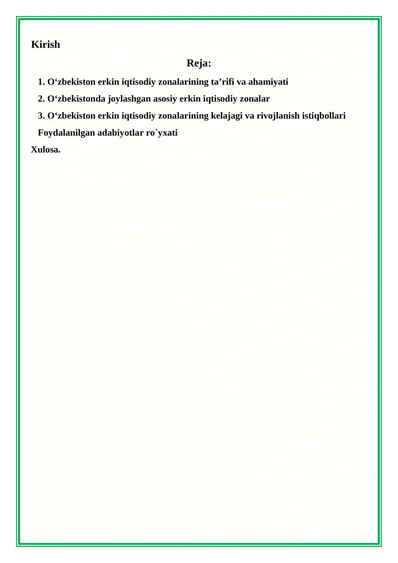 O‘ZBEKISTON ERKIN IQTISODIY ZONALARI GEOGRAFIYASI. AMALIY MASHG‘ULOT (2) 2