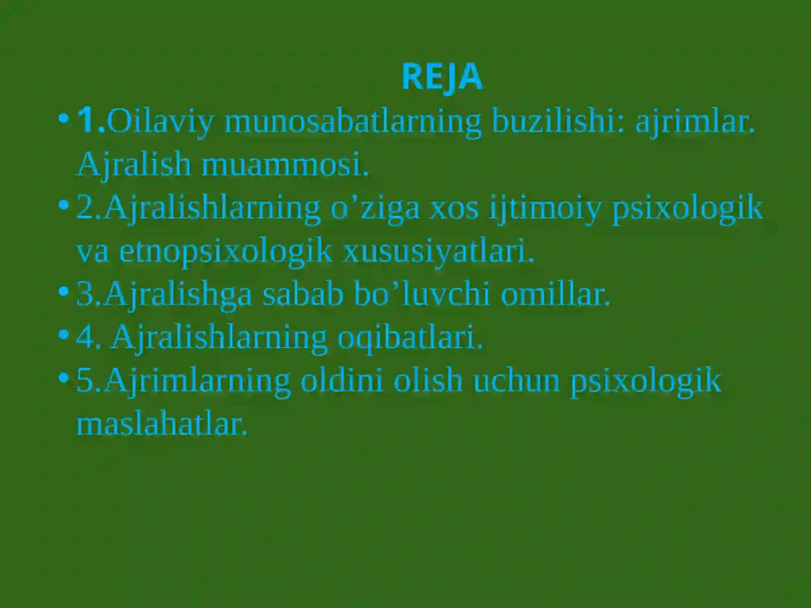 OILAVIY MUNOSABATLARNING BUZILISHI: OILA INQIROZI VA NIKOH AJRIMLARI 2