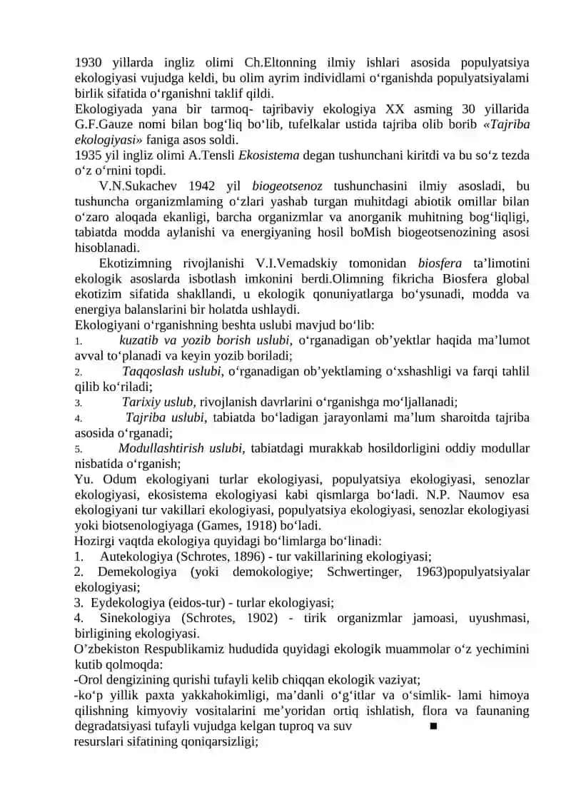 Ekologiya fanining 1-ma’ruza 2