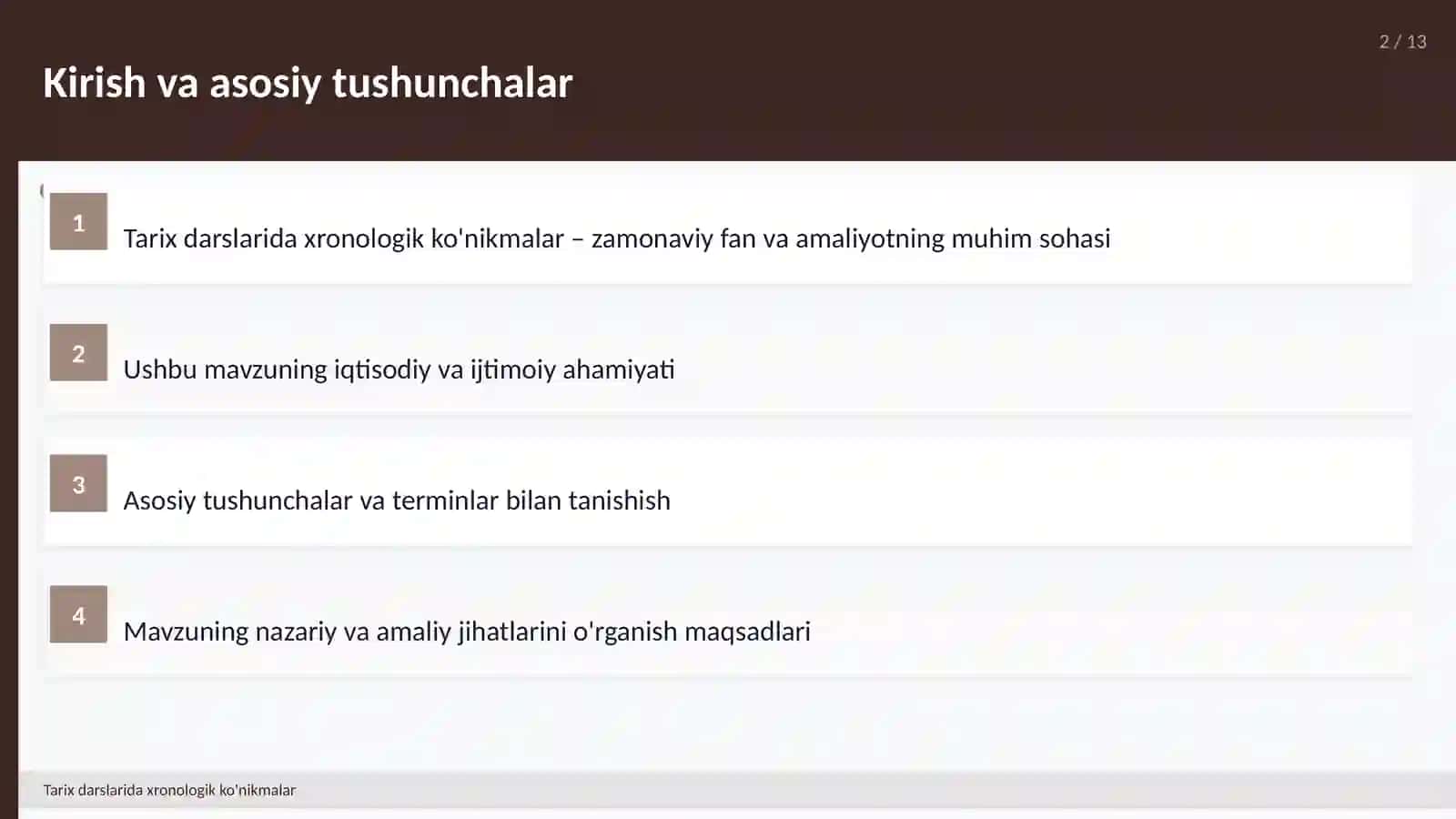 Tarix darslarida xronologik ko'nikmalar 2
