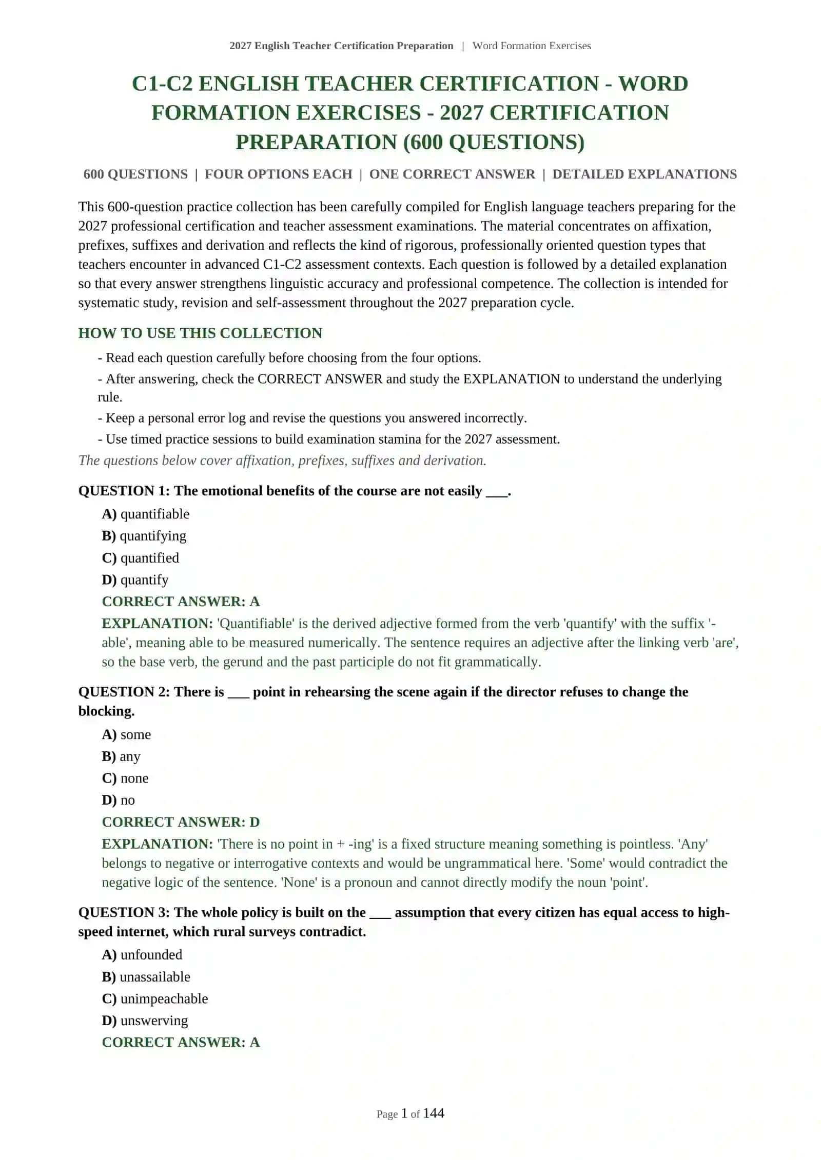 2027 English Teacher Certification Preparation | Word Formation Exercises 2