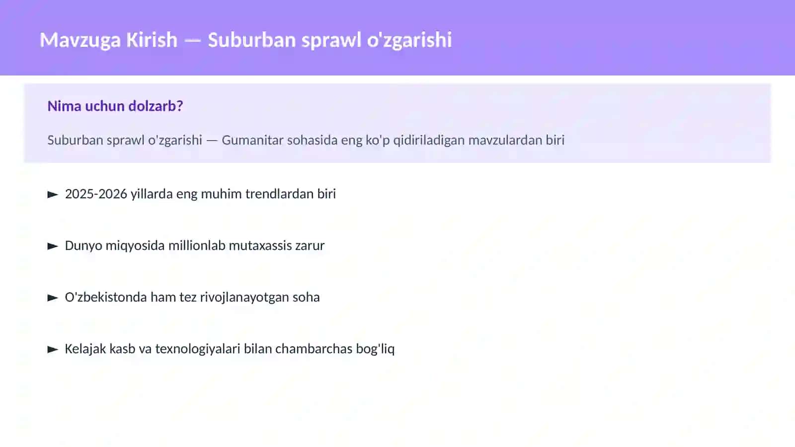 Suburban sprawl o'zgarishi 2