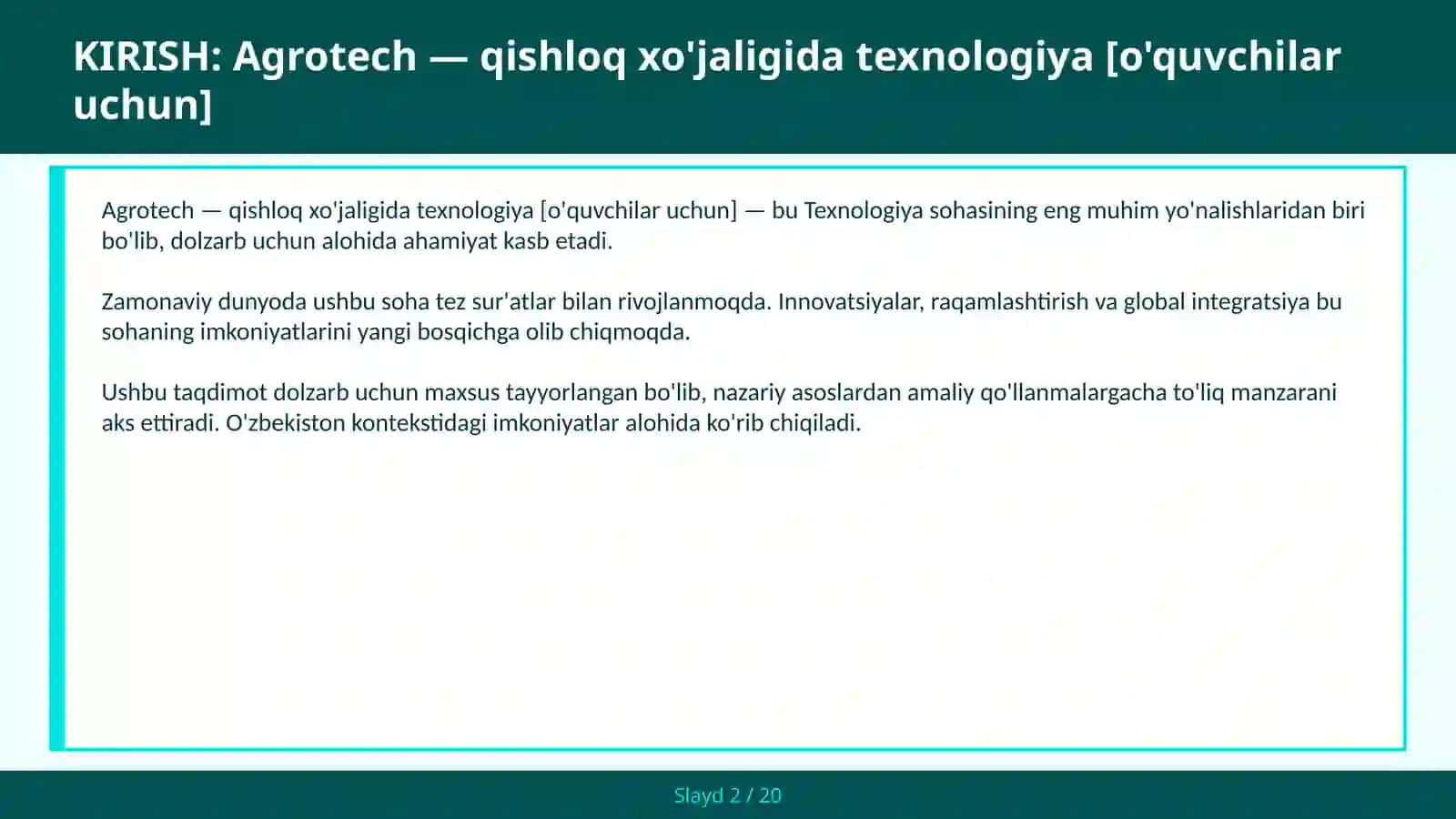 Agrotech — qishloq xo'jaligida texnologiya [o'quvchilar uchun] 2