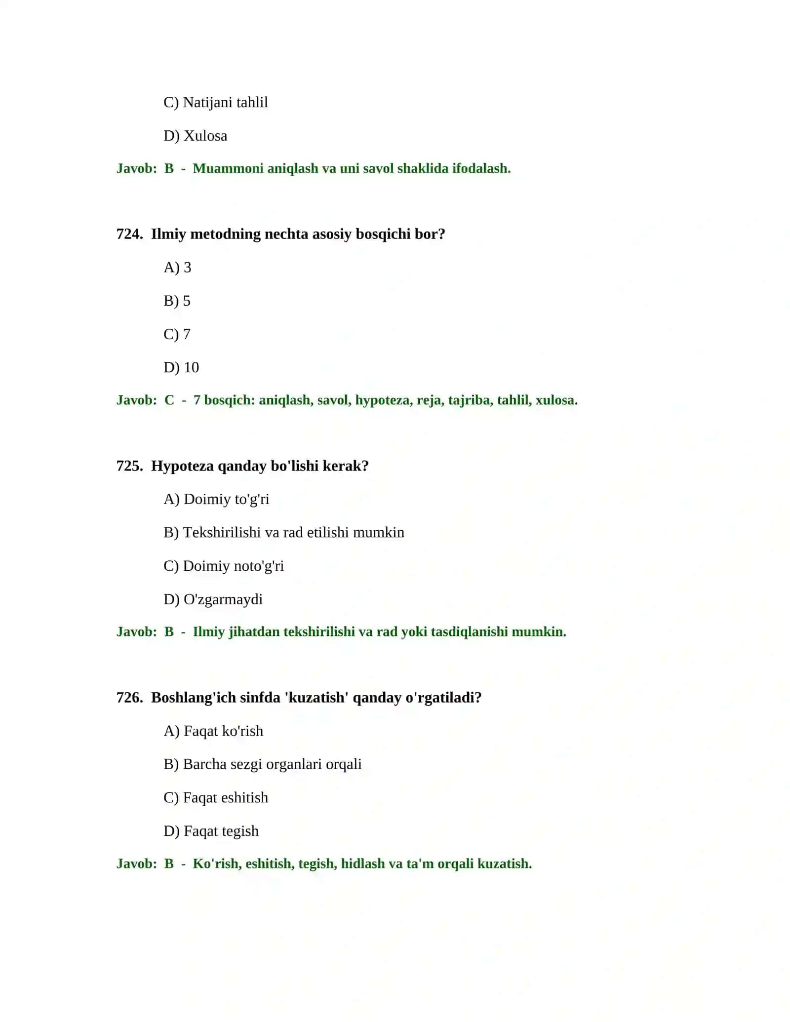 BOSHLANG'ICH TA'LIM O'QITUVCHISI TEST SINOVLARI 2