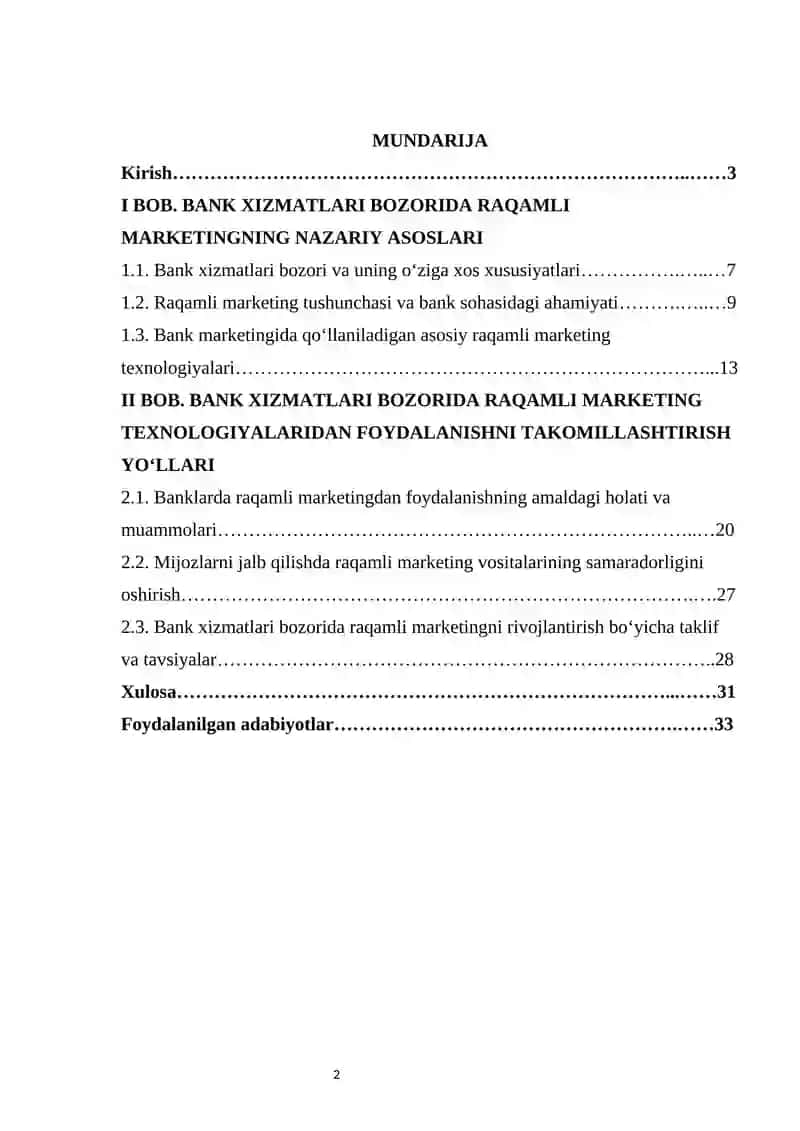 Bank xizmatlari bozorida raqamli marketing texnologiyalaridan foydalanishni takomillashtirish 2