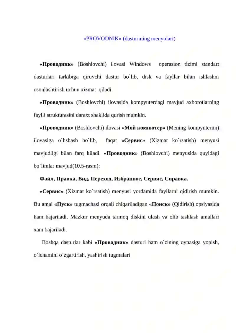 Проводник DASTURINING MENYULARI 2