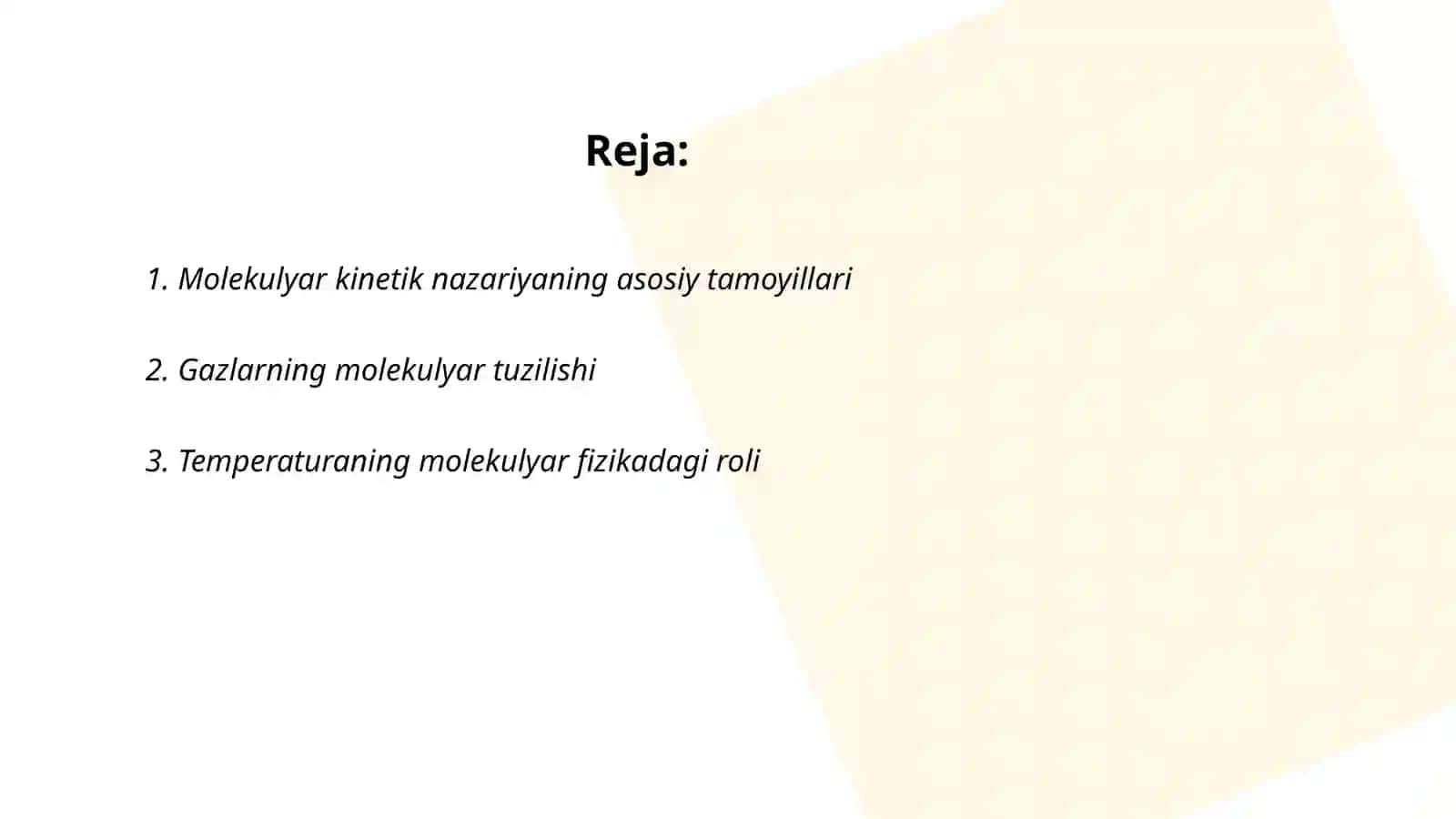 Molekulyar kinetik nazariya va stalistil fizika asoslari 2