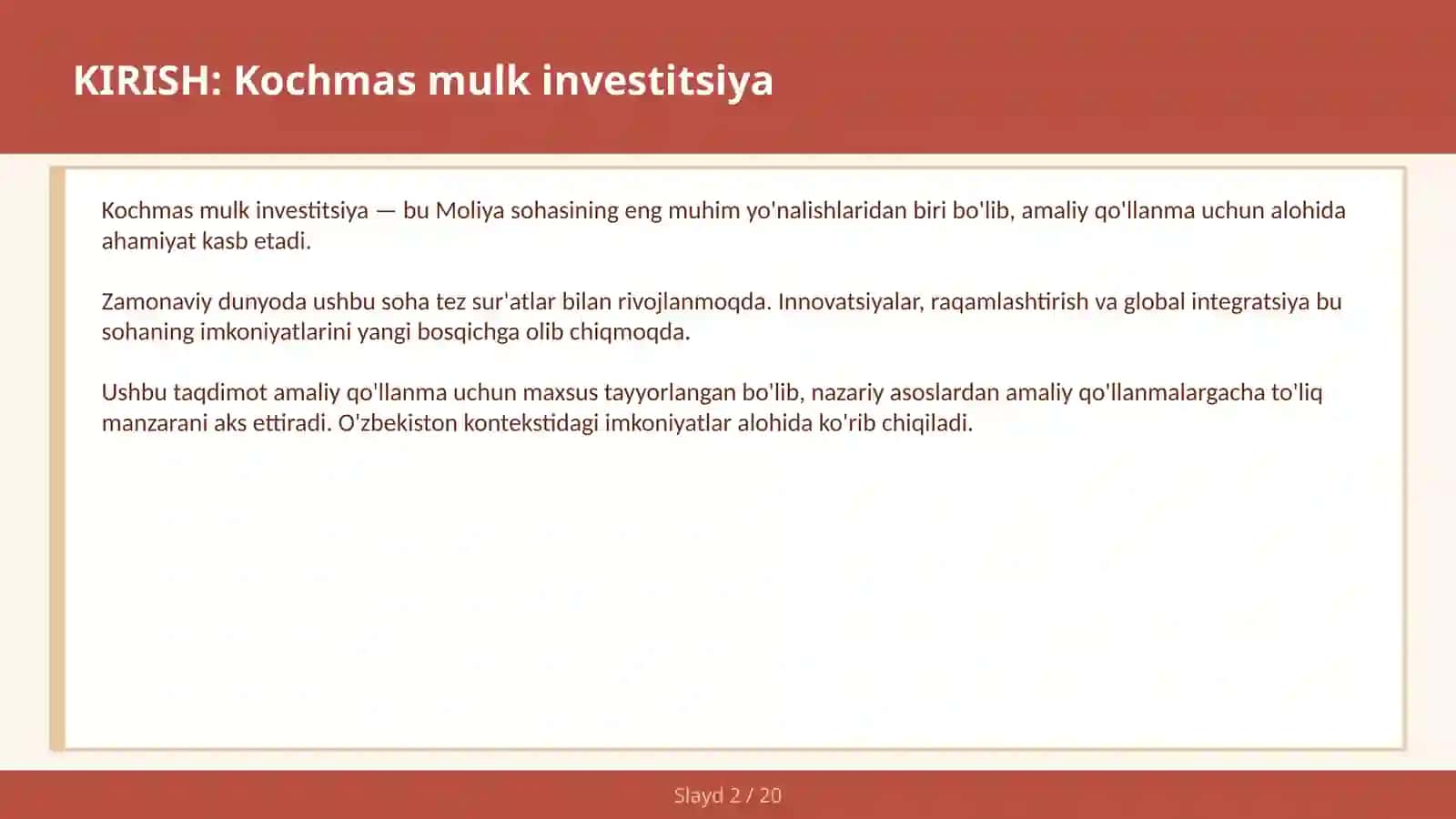 Kochmas mulk investitsiya 2