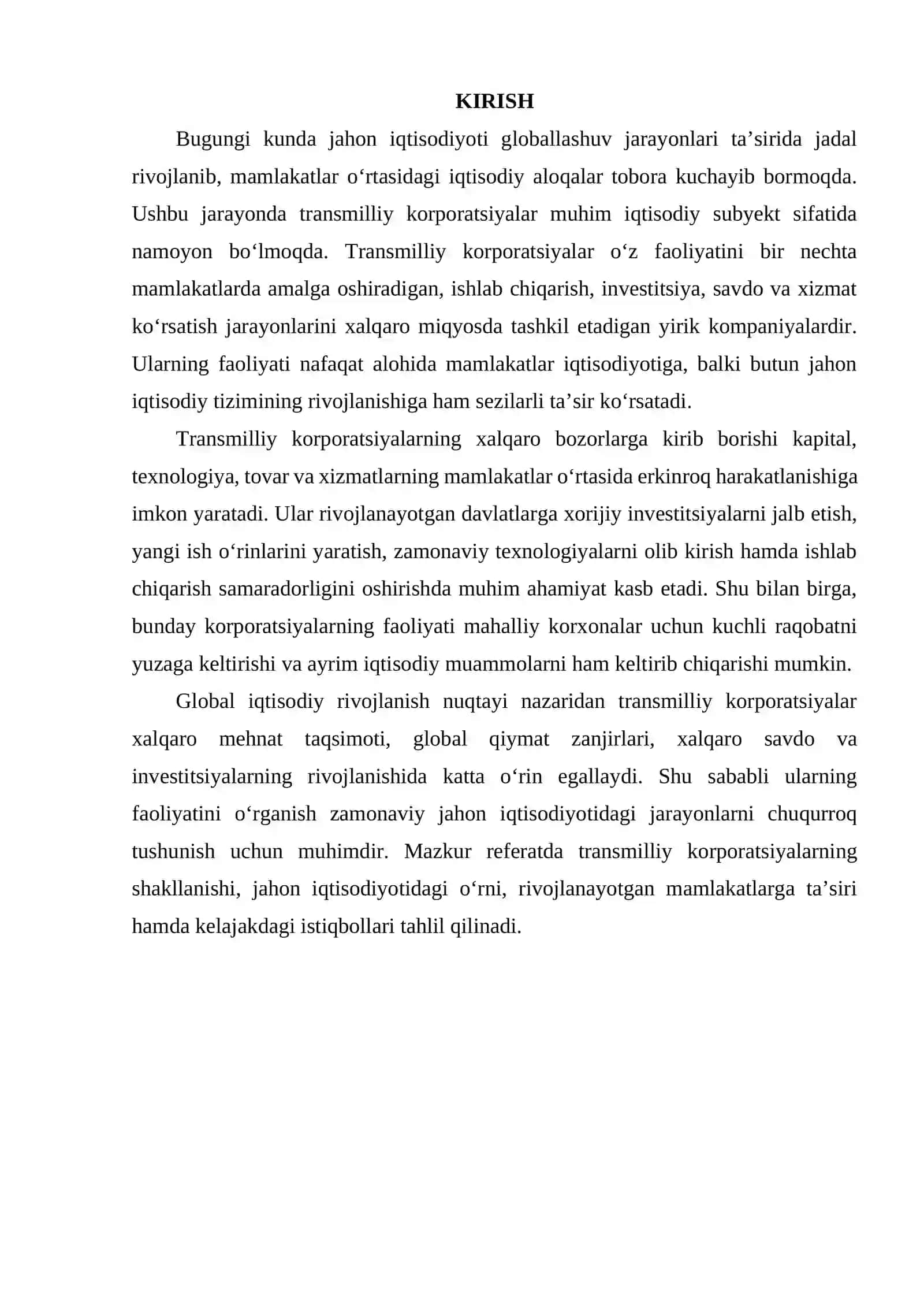 Transmilliy korporatsiyalarning jahon iqtisodiyoti rivojlanishidagi o‘rni 2