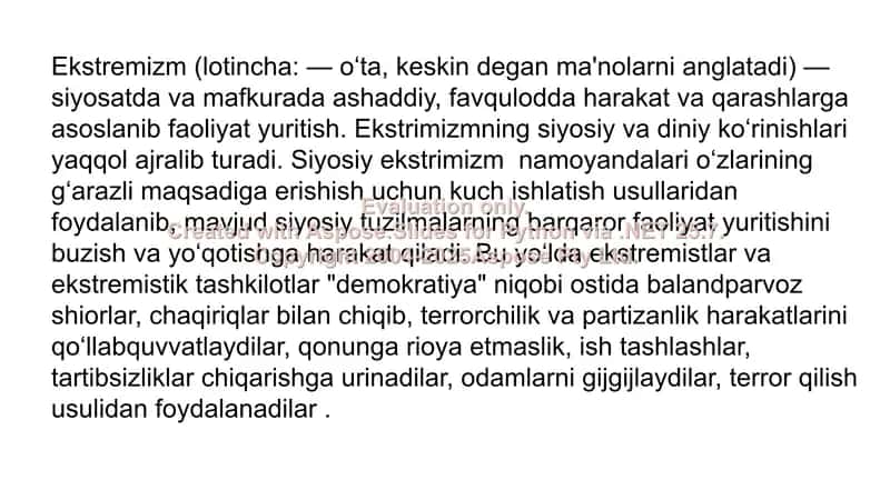 Ekstrimizm va terrorizmning mohiyati va uning jamiyat barqarorligiga tahdidi 2