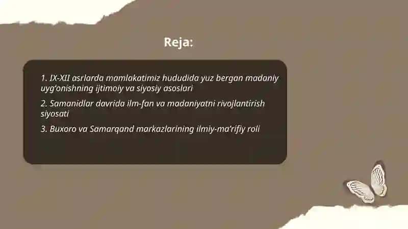 IX-XII asrlarda mamlakatimiz hududida roʻy bergan madaniy Uygʻonish 2