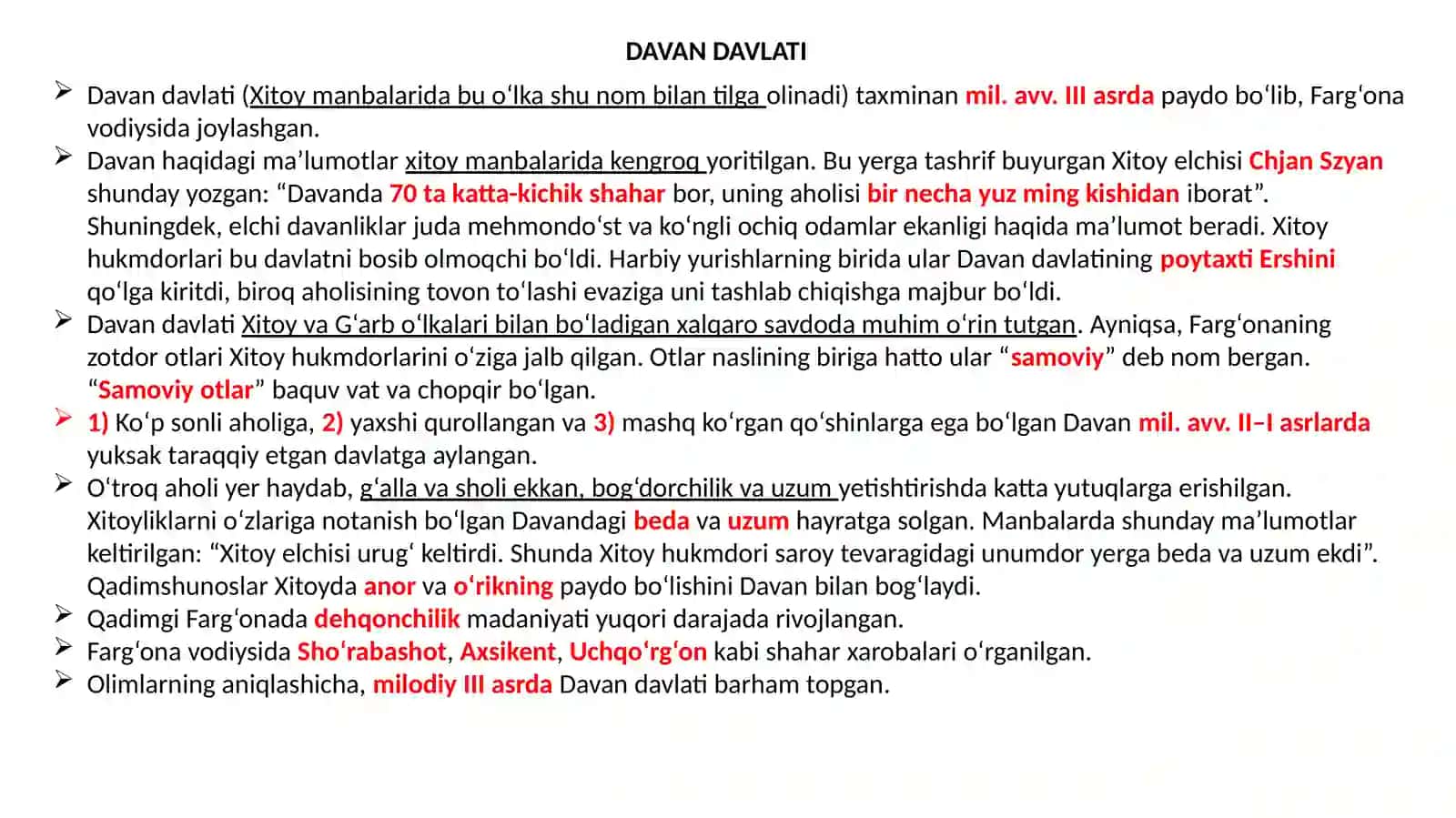 Qadimgi Qang‘ va Davan davlatlari 2